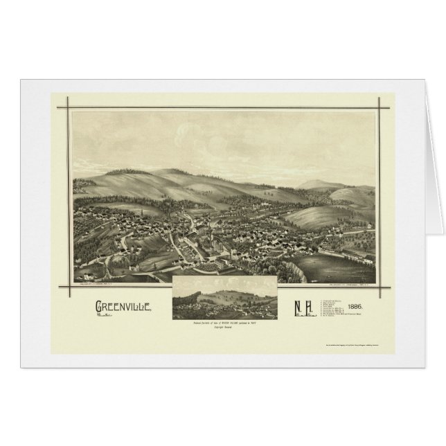 Greenville panorama- karta för NH - 1886 Hälsningskort (Framsidan Horizontal)