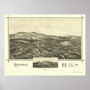 Greenville panorama- karta för NH - 1886 Poster