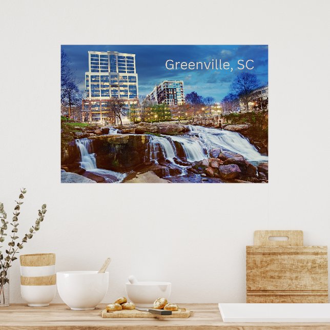 Greenville, South Carolina Downtown Reedy River Poster (Kök)