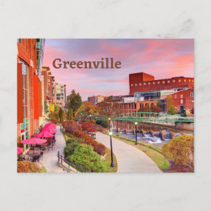 Greenville, South Carolina, Fall Sunset, Downtown Vykort