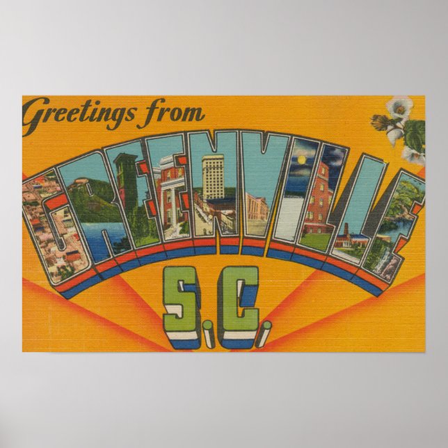 Greenville, South Carolina - Large Brev Scenes Poster (Framsidan)