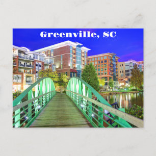 Greenville, South Carolina Reedy River på natten Vykort