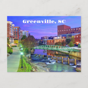 Greenville, South Carolina Reedy River på natten Vykort