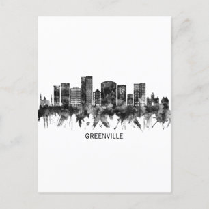 Greenville South Carolina Skyline BW Helg Vykort