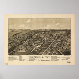 Greenville Texas 1886 Antique Panoramic Karta Poster
