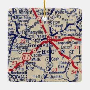 Greenville TX 1941 Karta Julgransprydnad Keramik