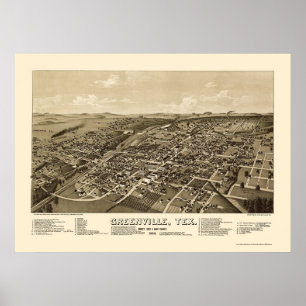 Greenville, TX Panoramic Karta - 1886 Poster