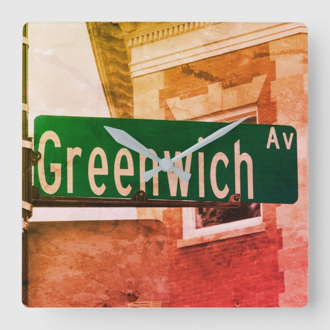 Greenwich Ave, Greenwich, CT Fyrkantig Klocka (Framsida)