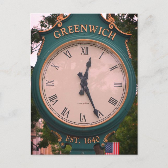 Greenwich Avenue Post Clock, Greenwich, CT Vykort (Framsida)