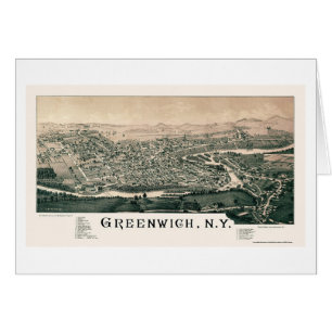 Greenwich panorama- karta för NY - 1885 Hälsningskort