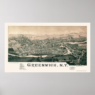 Greenwich panorama- karta för NY - 1885 Poster