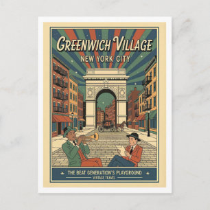 Greenwich Village NYC Retro 1950-talet Vykort