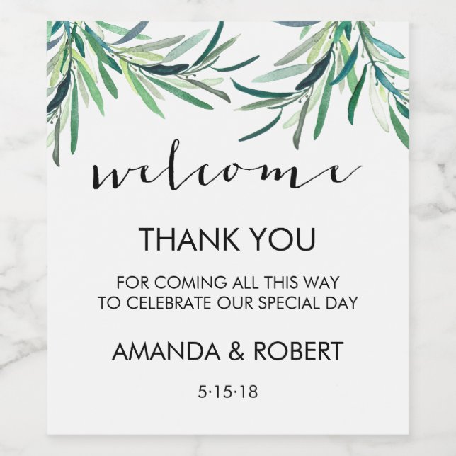 Greenwiska välkomstpåsar eller vin-märkning vinflaska etikett (Singel etikett)