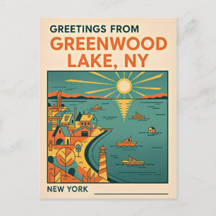 Greenwood Lake NY Retro Resa Vykort