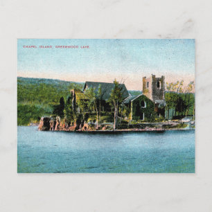 Greenwood Sjö NY, Chapel Island, Vintage Vykort