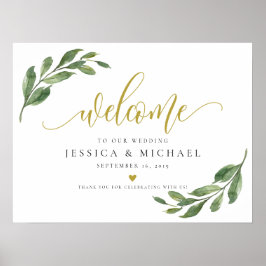 Greeny Löv calligraphy Välkommen Bröllop-tecken Poster
