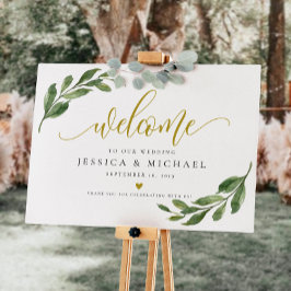 Greeny Löv calligraphy Välkommen Bröllop-tecken Poster
