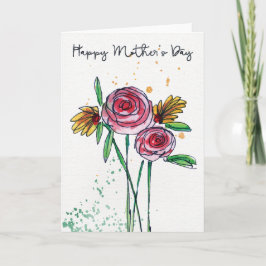 Greeting Card för mors dag Watercolor Flowers Kort