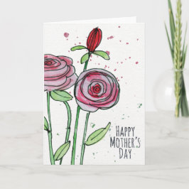 Greeting Card för mors dag Watercolor Flowers Kort