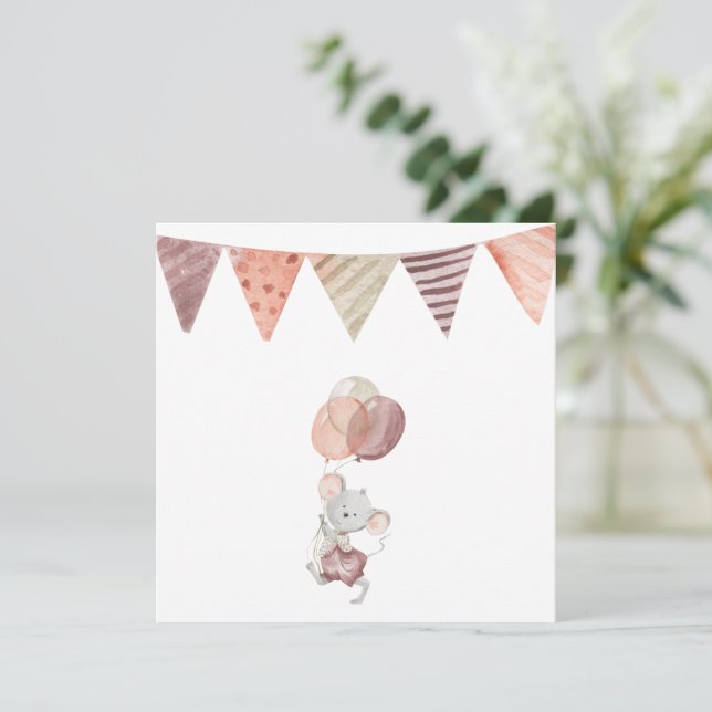 Greeting Card - Little Mouse With Balloons Kort (Stående Fram)
