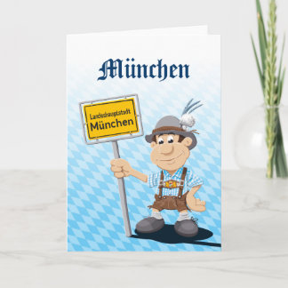 Greeting Card Lycklig Lederhosen Man München Sign Kort
