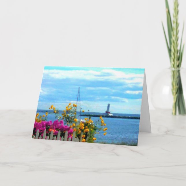 Greeting Card - Mackinac Island Lighthouse  Tack Kort (Framsida)