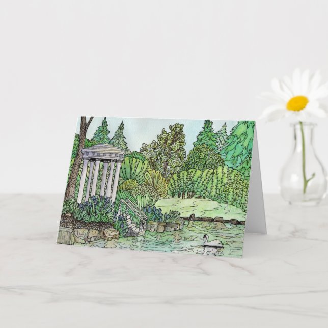 Greeting Card-Temple Svan Pond, Morris Arboretum Kort (Liten växt)