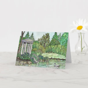 Greeting Card-Temple Svan Pond, Morris Arboretum Kort