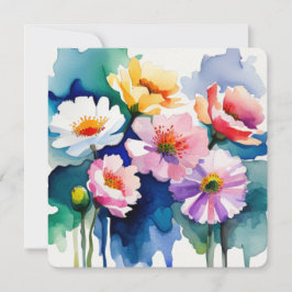 Greeting Card with Watercolor Flowers - 4 Anteckningskort