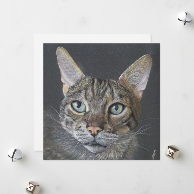 Greeting Cat Bengal Cat Fine Art blank  Julkort (Fram/Back In Situ)