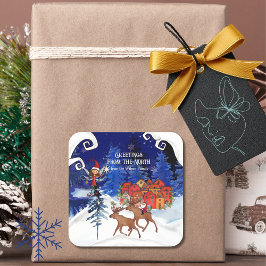 Greeting from the North Moose Village Fyrkantigt Klistermärke