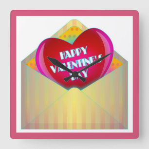 GREETINGKORT "HAPPY VALENTINE'S DAY" FYRKANTIG KLOCKA