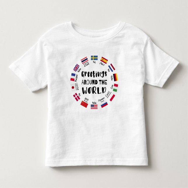 Greetings around the world, Hello in all languages T Shirt (Framsida)