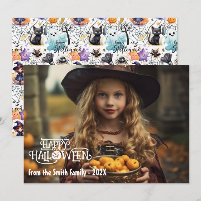 Greetings för fotoportsäsong i happy halloween julkort (Fram/baksida)
