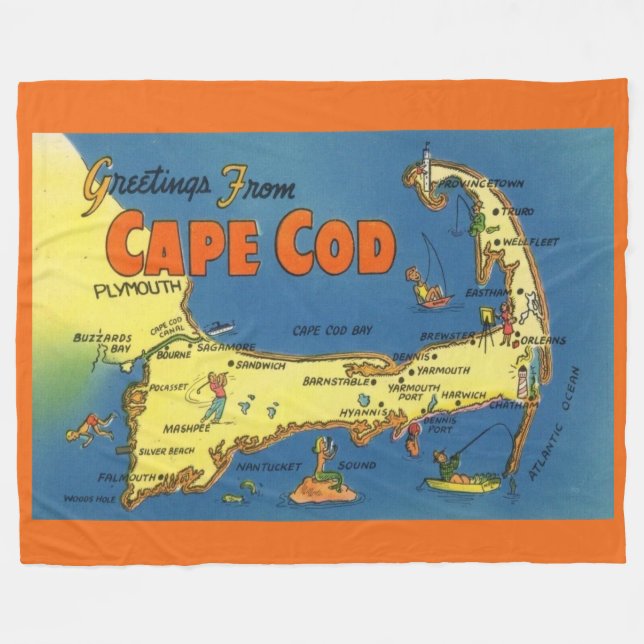 Greetings From Cape Cod Map Fleecefilt (Framsidan (Horisontell))