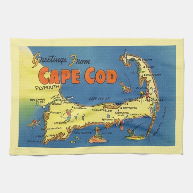 Greetings From Cape Cod Map Kökshandduk (Horisontell)