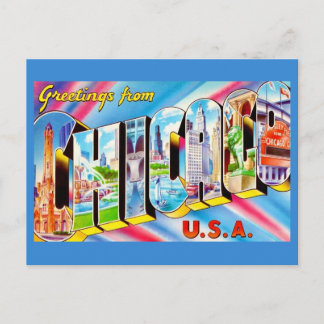  Greetings from Chicago Crazy Colorful Postcard Vykort