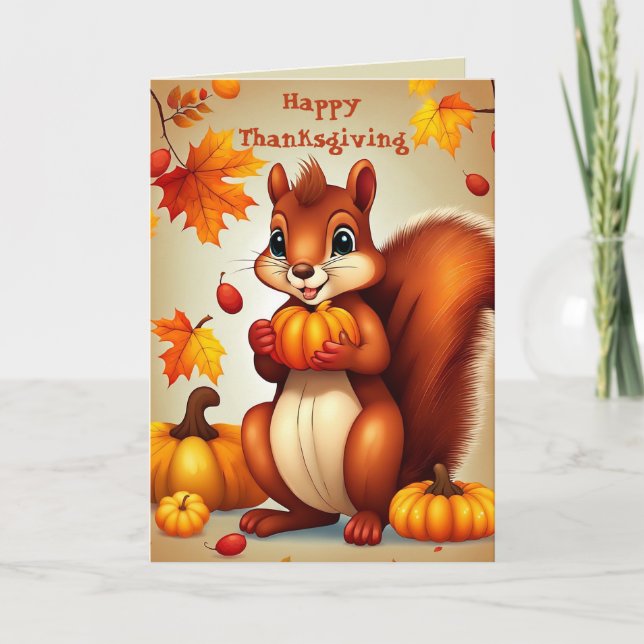 Greetings From Mr. Squirrel Thanksgiving Card Helgkort (Framsida)
