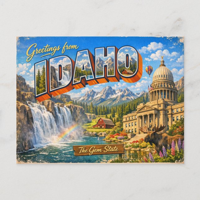 Greetings From State Postcard  Vykort (Framsida)