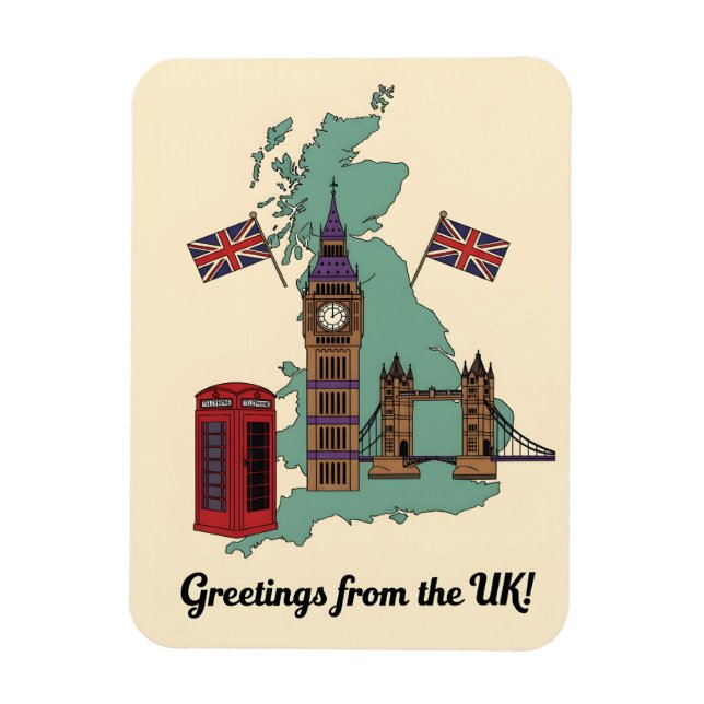 Greetings from the UK British Landmarks Travel Magnet (Vertikal)