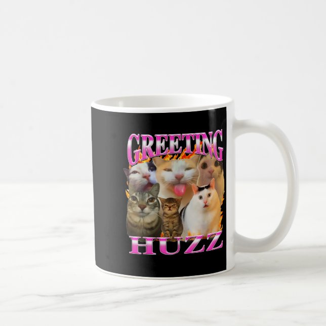 Greetings Huzz Funny Cat Meme Bootleg Graphic Men  Kaffemugg (Höger)