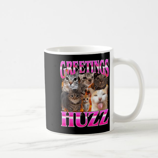 Greetings Huzz Funny Cat Meme Bootleg Graphic Men  Kaffemugg (Höger)