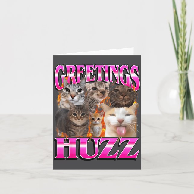 Greetings Huzz Funny Cat Meme Bootleg Graphic Men  Kort (Framsida)