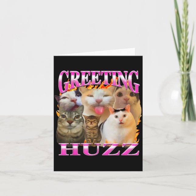 Greetings Huzz Funny Cat Meme Bootleg Graphic Men  Kort (Framsida)