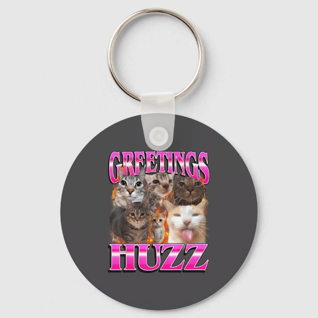 Greetings Huzz Funny Cat Meme Bootleg Graphic Men  Nyckelring (Framsida)