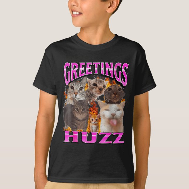 Greetings Huzz Funny Cat Meme Bootleg Graphic Men  T Shirt (Framsida)