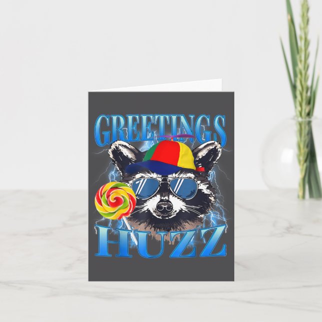 Greetings Huzz Raccoon Meme Chaos Humor Vibes  Kort (Framsida)