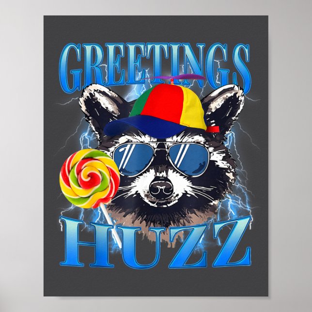Greetings Huzz Raccoon Meme Chaos Humor Vibes  Poster (Framsidan)