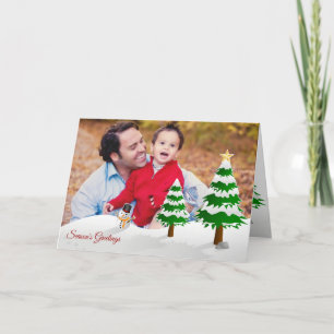Greetings-kort för fotoårstid i snögubbe helgkort