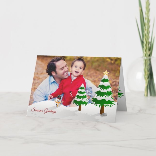 Greetings-kort för fotoårstid i snögubbe helgkort (Framsida)
